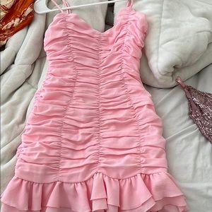 Adorable pink mini party dress with ruching